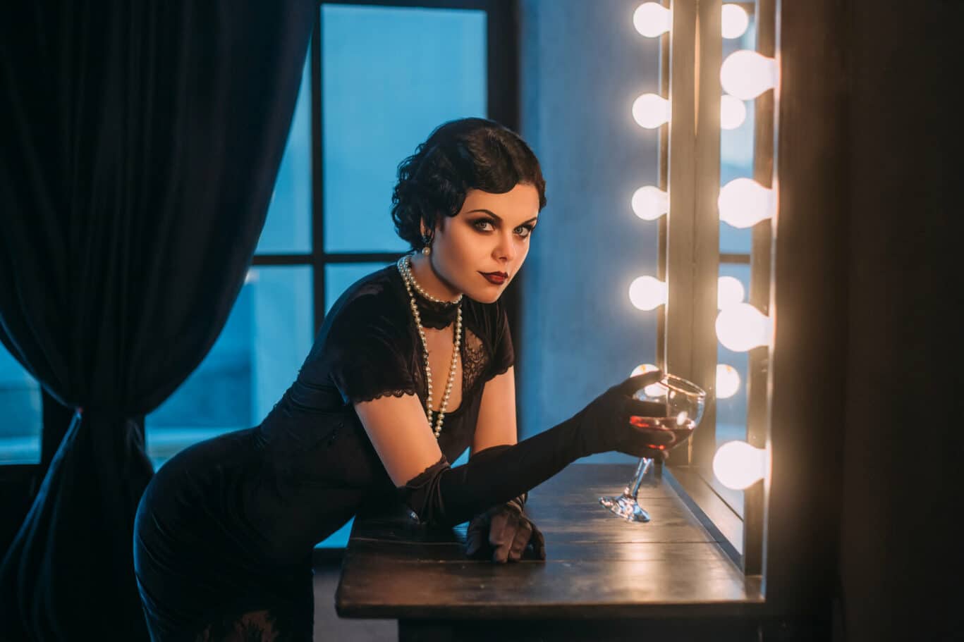 Pretty,Flapper,Girl,With,Wineglass.,Old,Photo,In,A,Retro