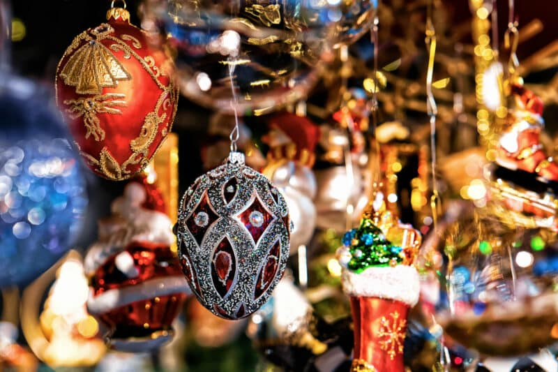 Glass,Christmas,Tree,Decorations,In,Night,Market,On,Gendarmenmarkt,In