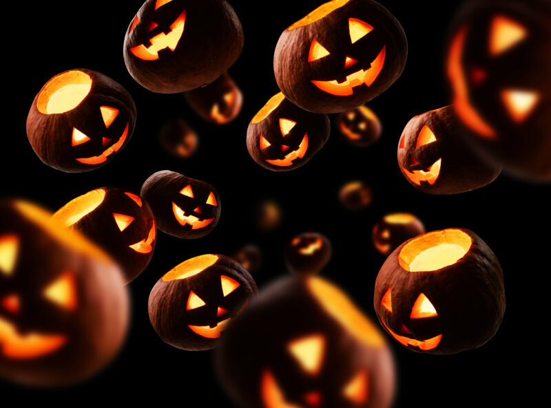 Glowing,Pumpkins,Levitate,On,A,Black,Background